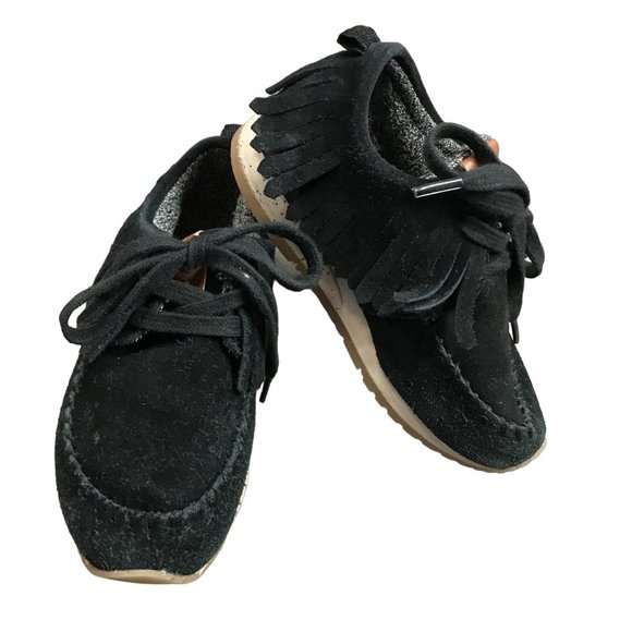 Zara Unisex Fringe Black Suede Lace Up Sneakers Gender Neutral EU 23 Baby Size 7 - Picture 1 of 12